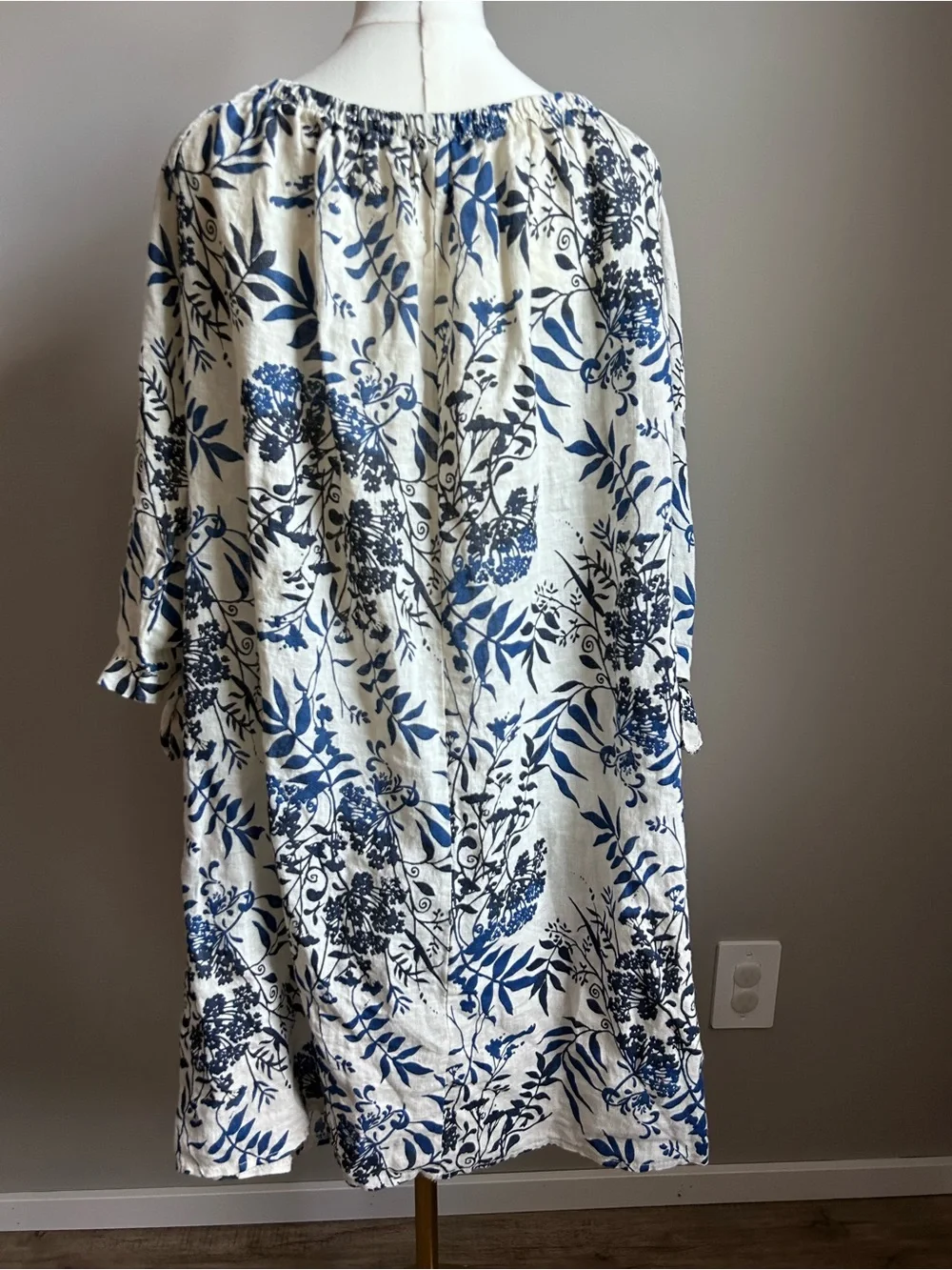 100% linen made in Italy Blue Floral dress summer romantic flower lagenlook - Picture 4 of 10